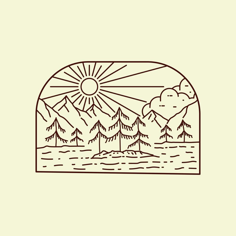 Jasper National Park in mono line art vector