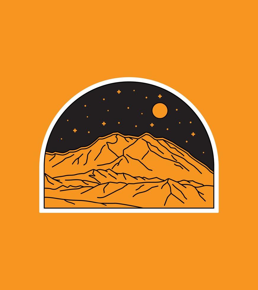 parque nacional denali por la noche en arte de línea mono, diseño de placa de parche, diseño de emblema, diseño de camiseta vector