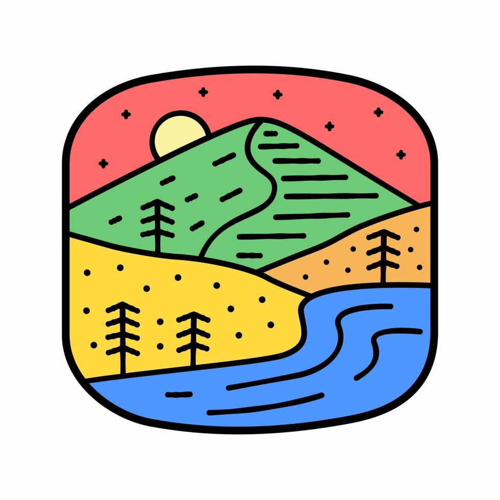 camping and mountains nature wildlife flat design for badge, sticker, patch, t shirt design, etc vector