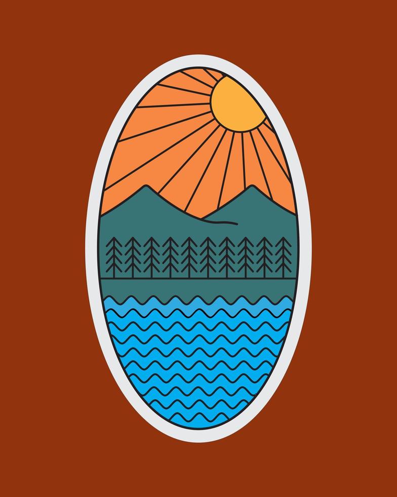 monoline art of mountain and the sea vector