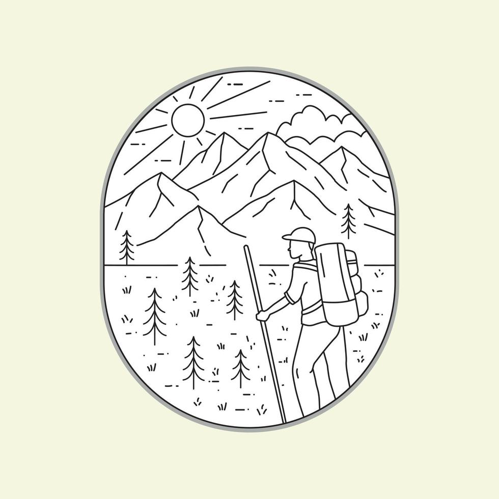 mono line art of hiker camping life vector