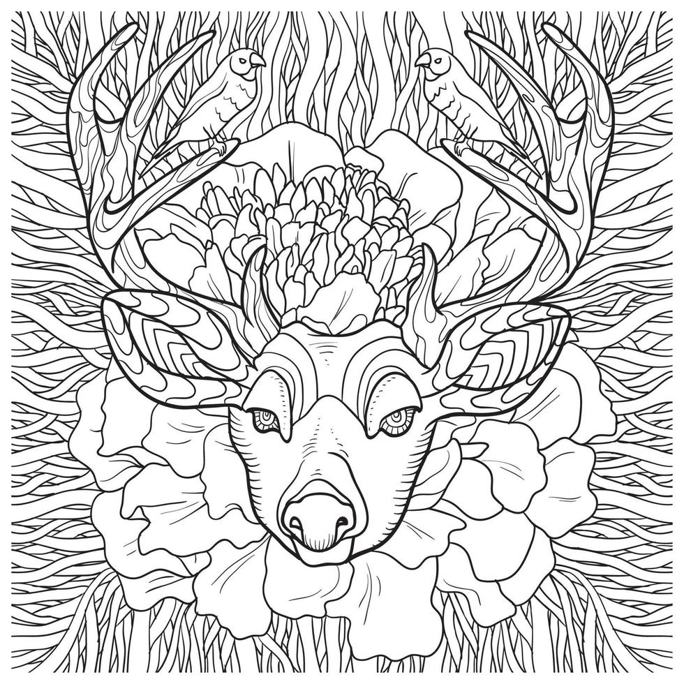 Hand-drawn reindeer with ethnic pattern. Coloring page - zendala, for relaxation and meditation for adults, vector illustration, isolated on a white background. Zen doodle.