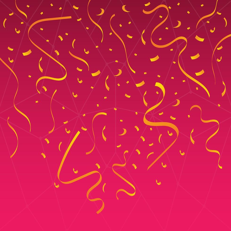 muchos confeti dorados y cintas sobre fondo rosa para eventos de celebración y fiestas de año nuevo, fiestas de cumpleaños, navidad o cualquier festividad. ilustración abstracta 3d vector