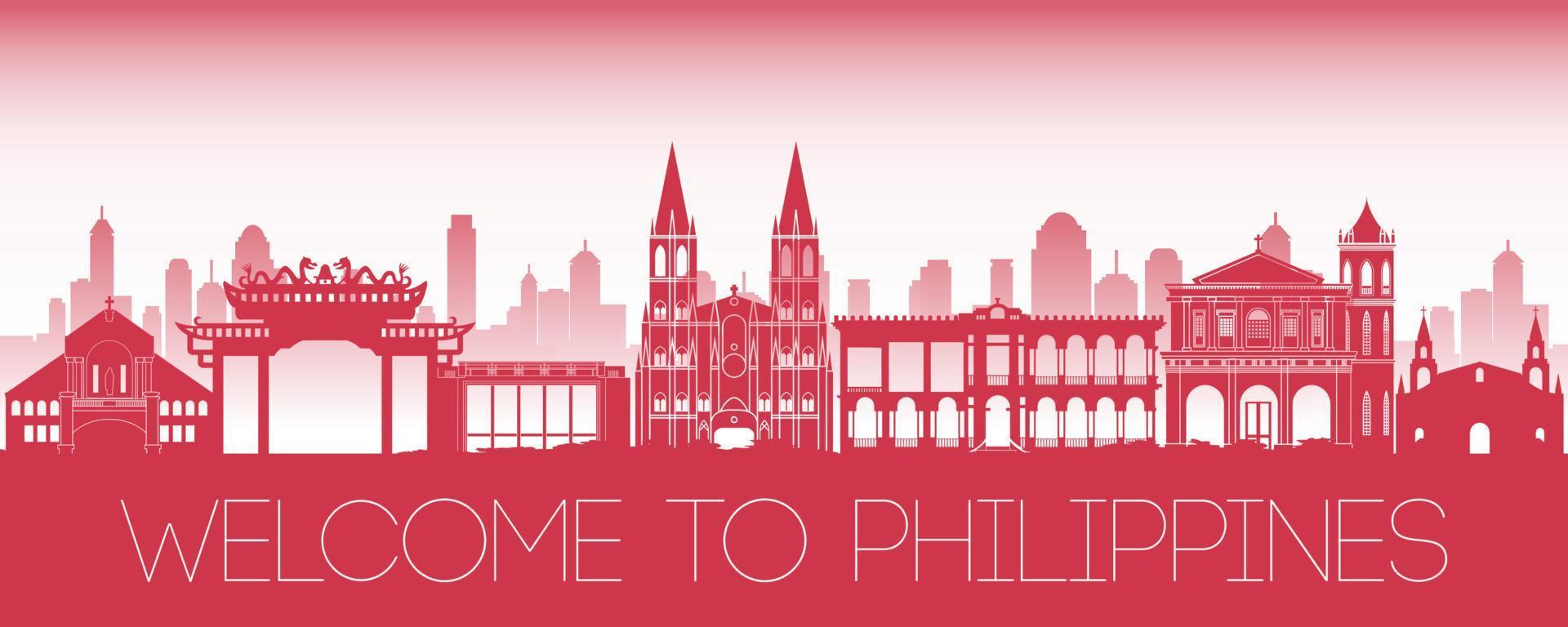 Philippines famous landmarks by silhouette style vector