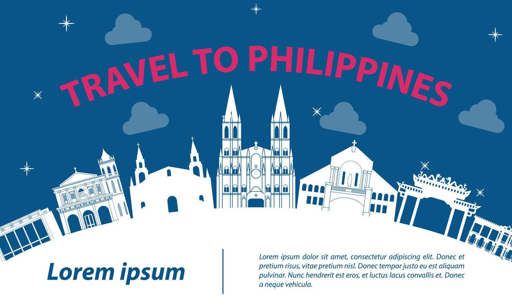 Philippines famous landmarks by silhouette style vector