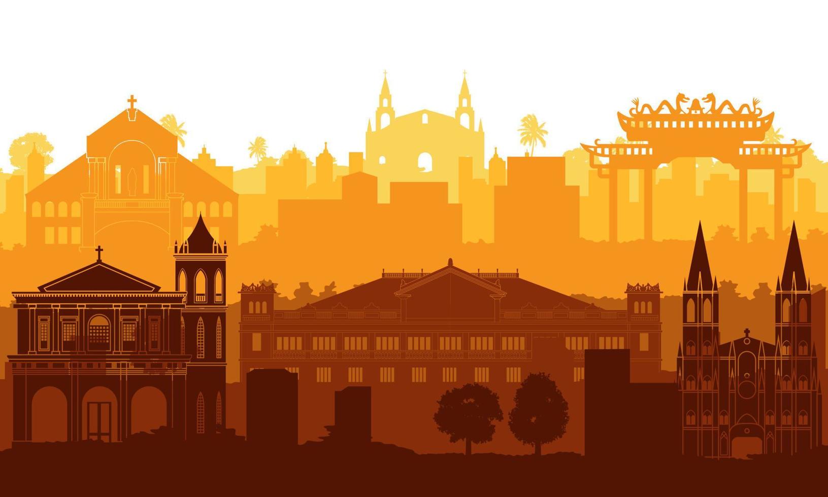 Philippines famous landmarks by silhouette style vector