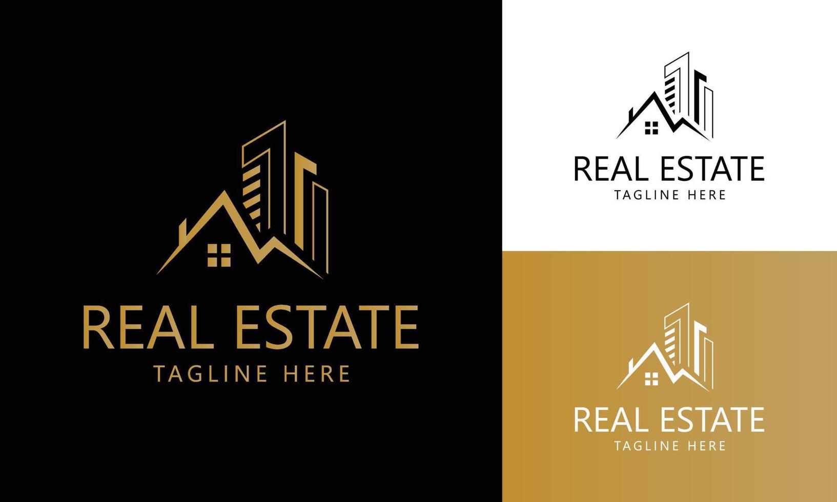 plantilla de logotipo de bienes raíces con insignias premium de estilo creativo dorado para vector de logotipo de agente inmobiliario vendido