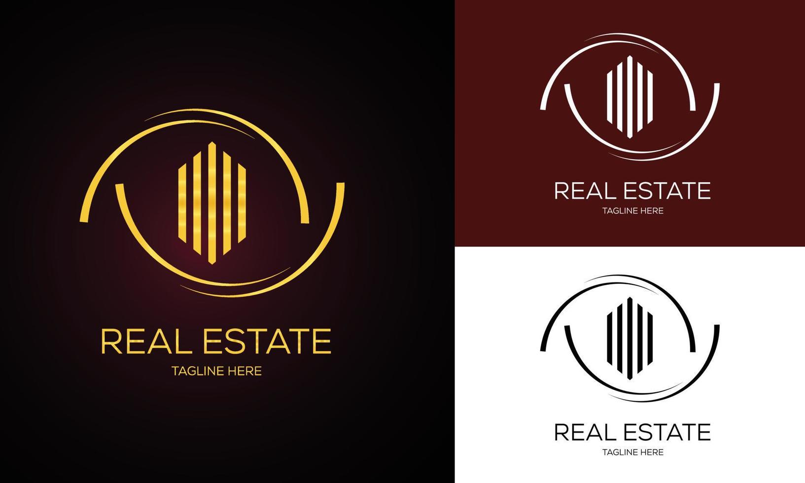 plantilla de logotipo de bienes raíces con insignias premium de estilo creativo dorado para vector de logotipo de agente inmobiliario vendido