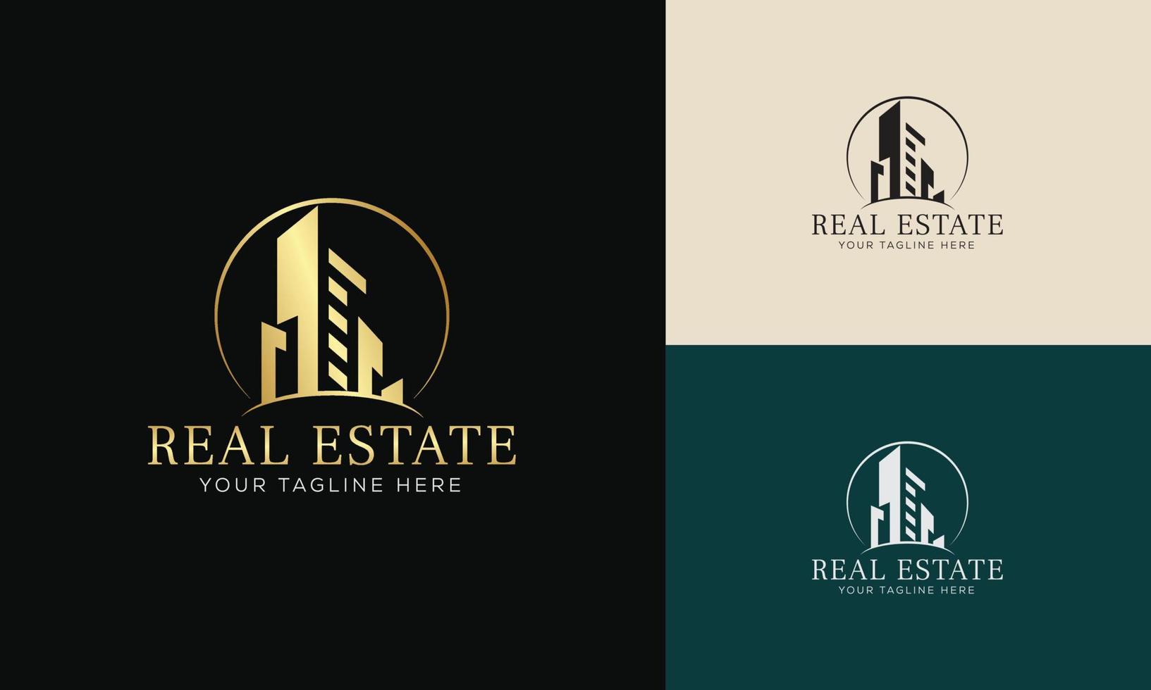 plantilla de logotipo de bienes raíces con insignias premium de estilo creativo dorado para vector de logotipo de agente inmobiliario vendido