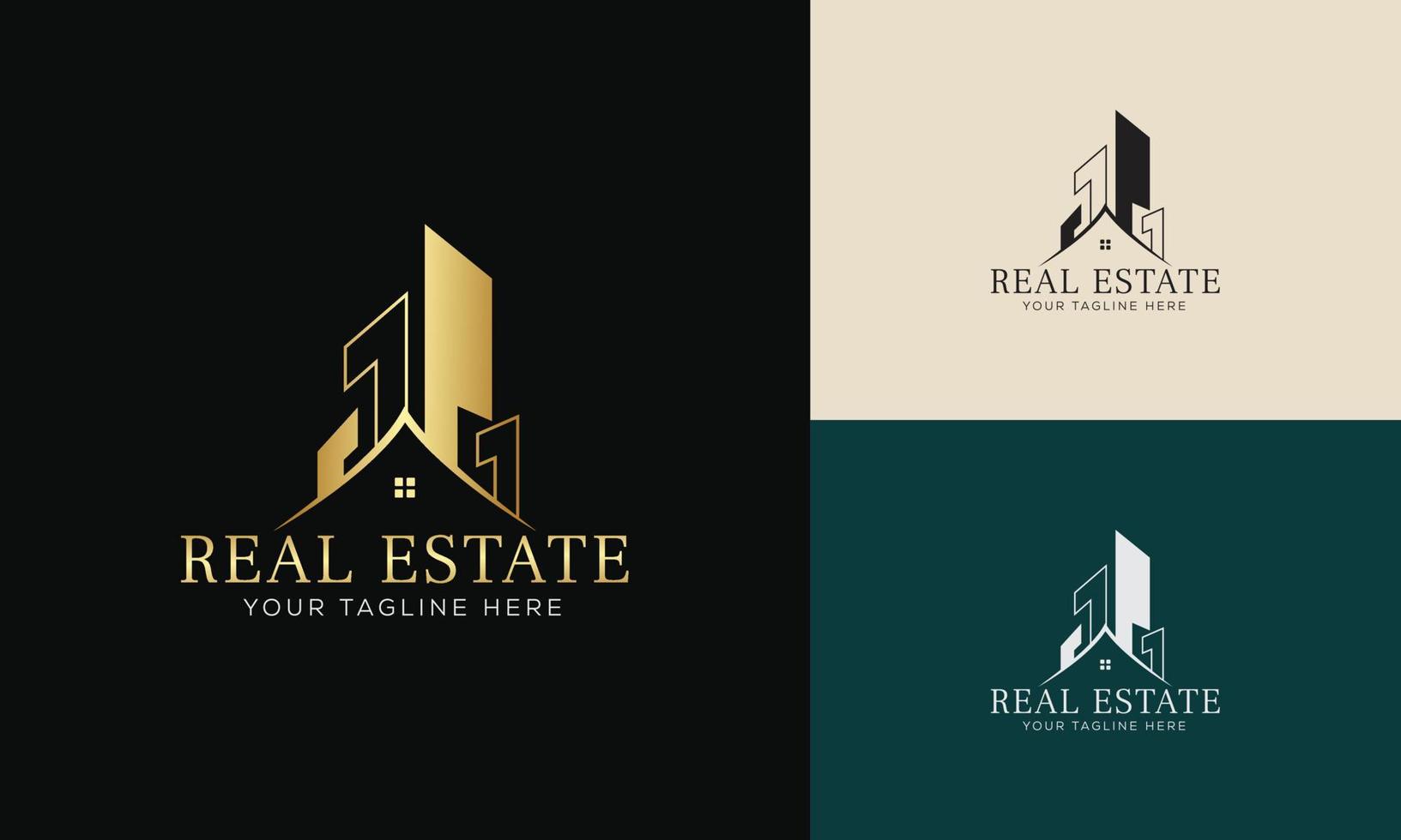 plantilla de logotipo de bienes raíces con insignias premium de estilo creativo dorado para vector de logotipo de agente inmobiliario vendido