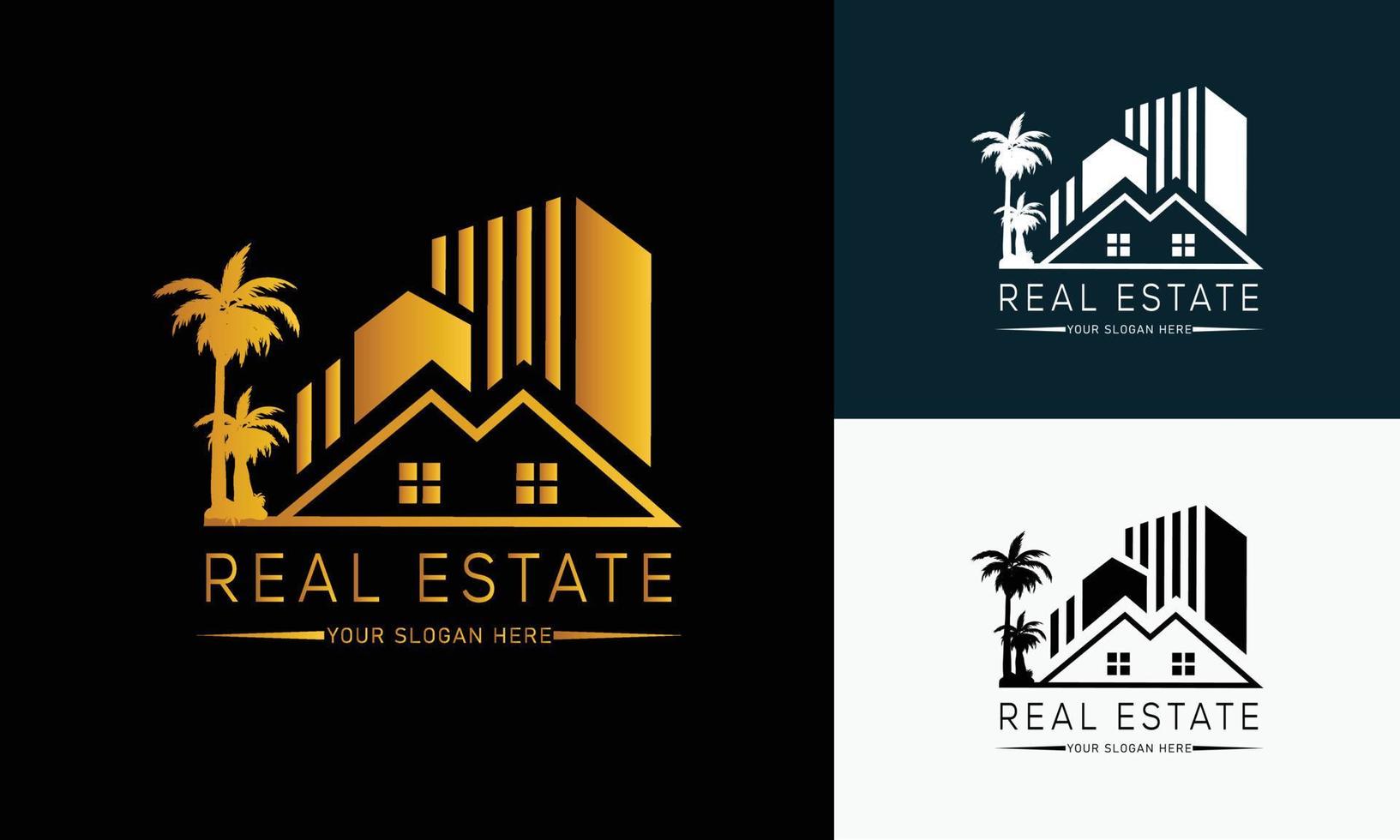 plantilla de logotipo de bienes raíces con insignias premium de estilo creativo dorado para vector de logotipo de agente inmobiliario vendido