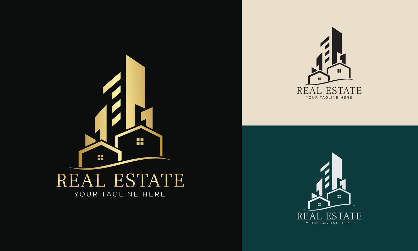 plantilla de logotipo de bienes raíces con insignias premium de estilo creativo dorado para vector de logotipo de agente inmobiliario vendido