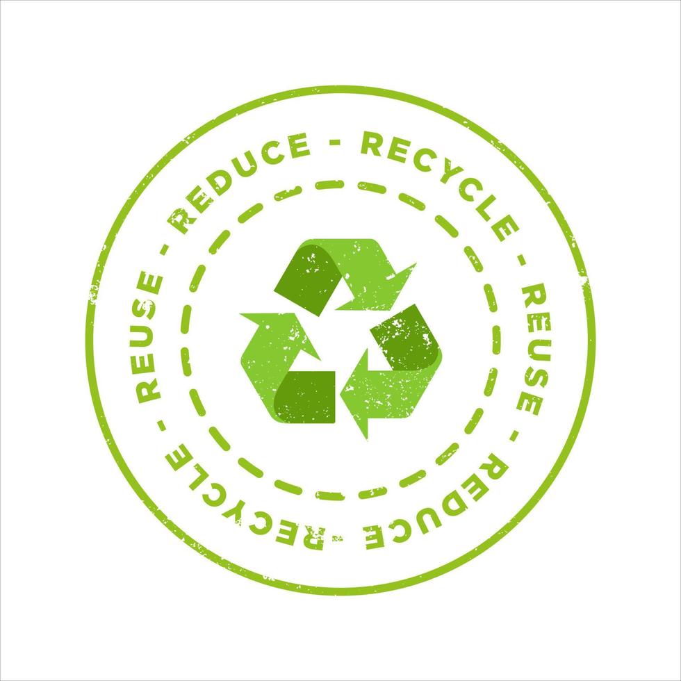Reduce, Recycle, Reuse green grunge stamp. Eco friendly materials retro rubber badge template vector icon
