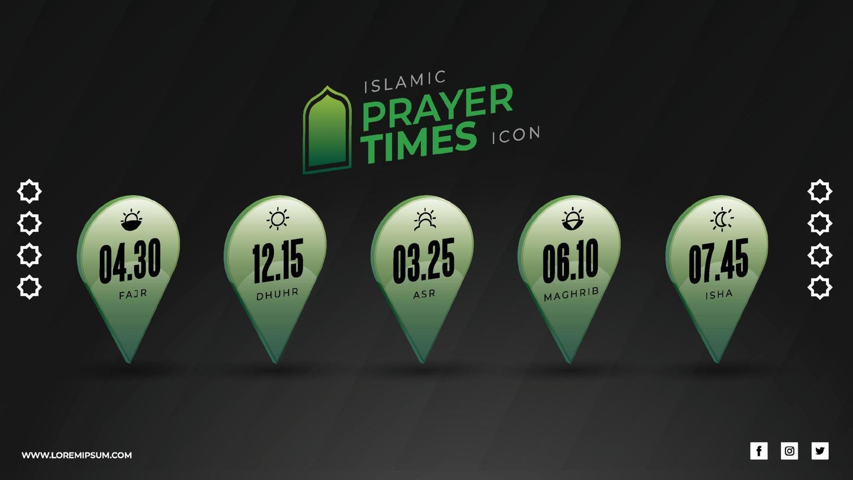 Islamic prayer time schedule religious icon design vector