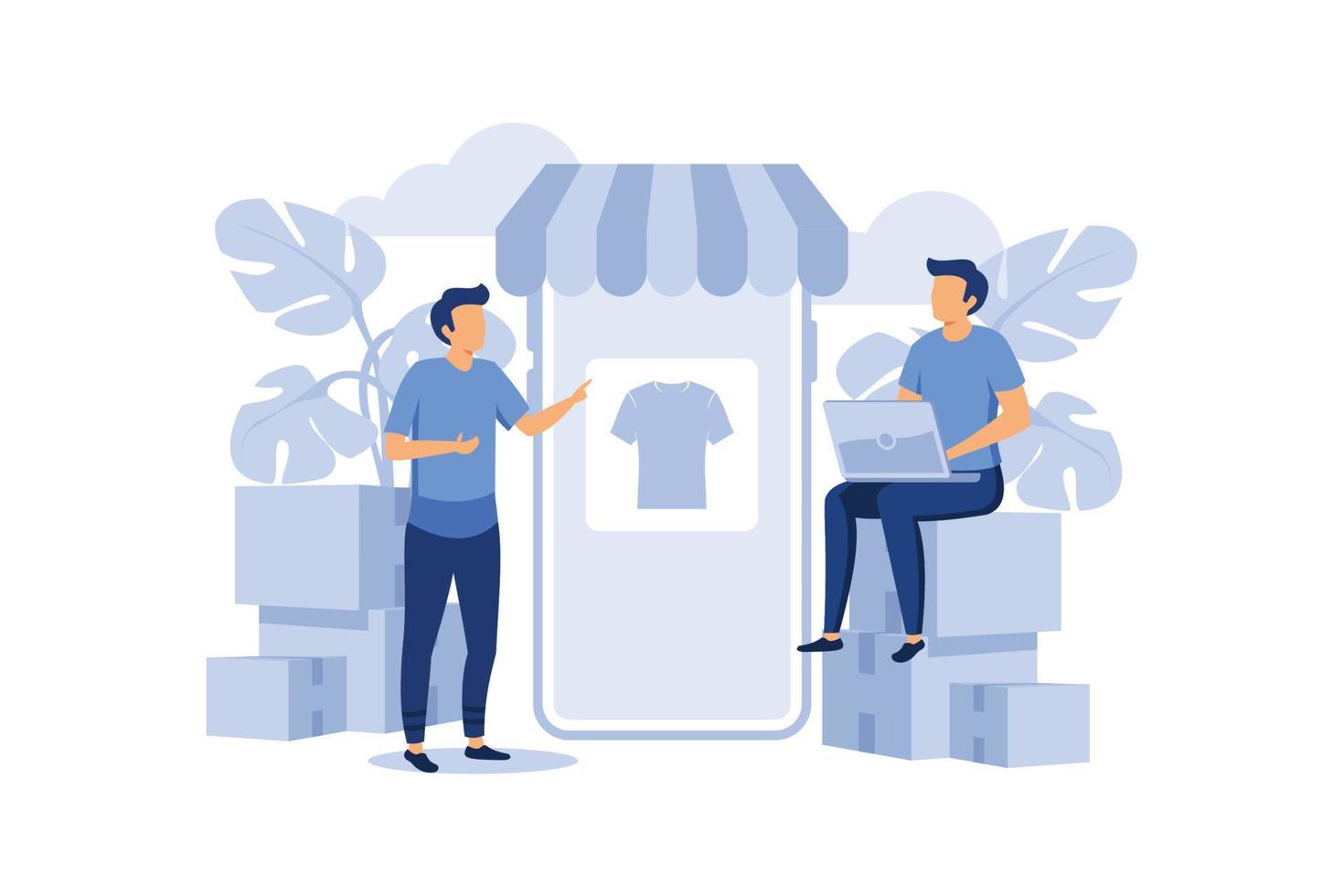 Online Shopping Ecommerce Tiny People Character Concept Vector Illustration, Suitable For Wallpaper, Banner, Background, Card, Book Illustration, Web Landing Page, and Other Related Creative