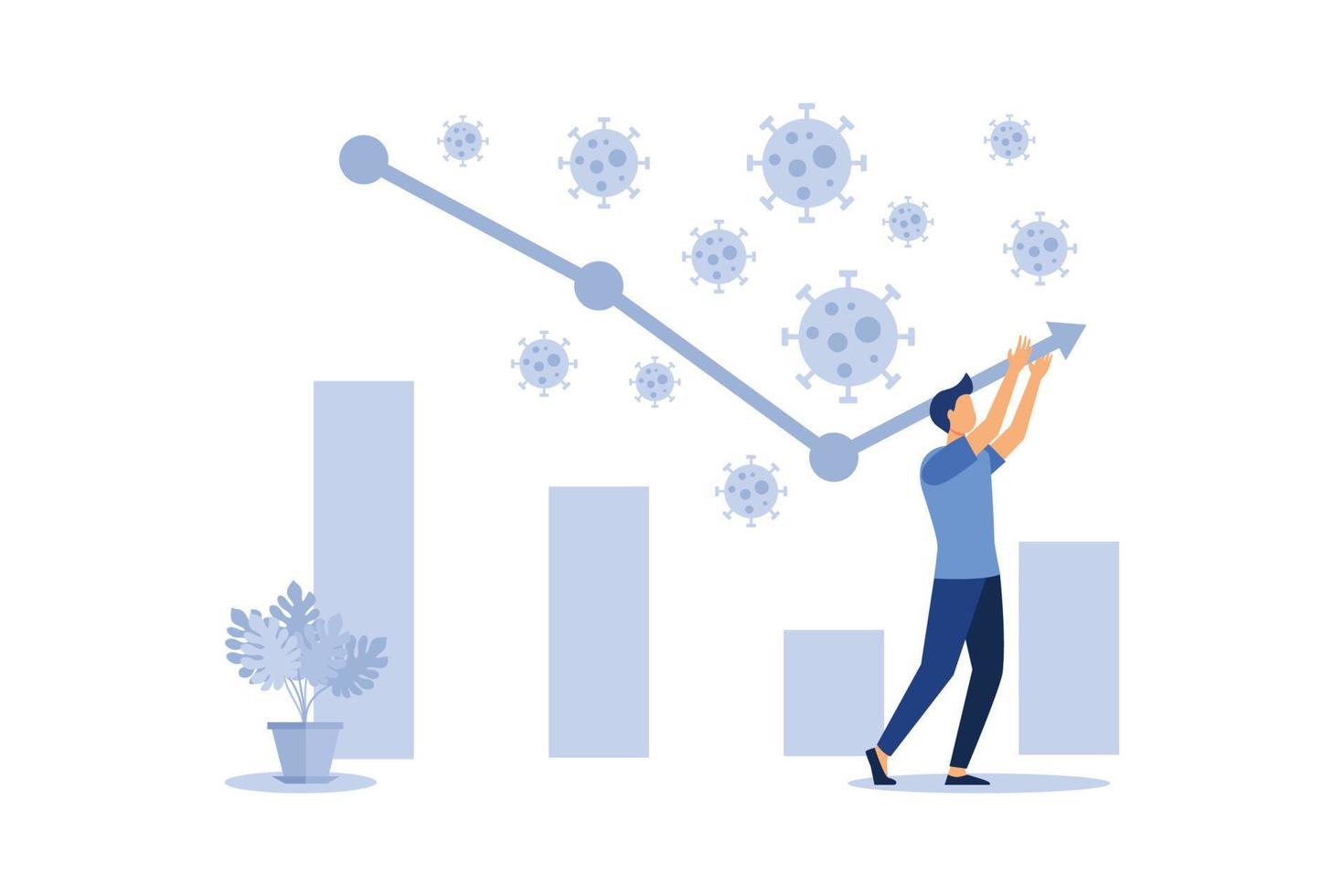 el hombre tiene un gráfico para crecer metáfora recuperación económica. ilustración de diseño plano moderno vector