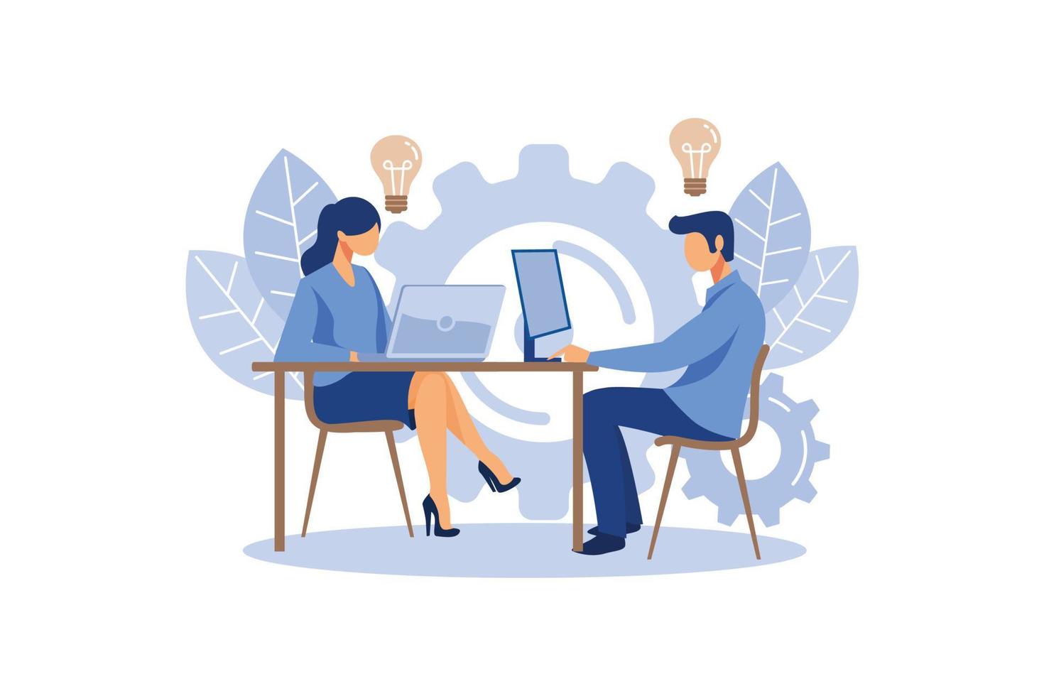 Internet assistant at work. promotion in the network. manager for remote work, team work on the project, brainstorming flat vector design illustration