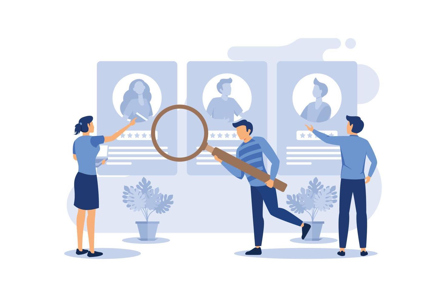 Employment Recruitment Concept, Showing human resource selecting potential future staff, Suitable for landing page, UI, web, App intro card, editorial, flyer,and banner flat modern design illustration vector