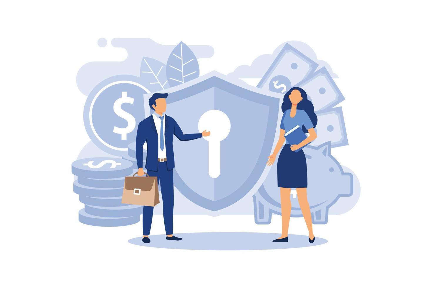 concept of money protection, financial saving insurance, safe business economy flat vector illustration