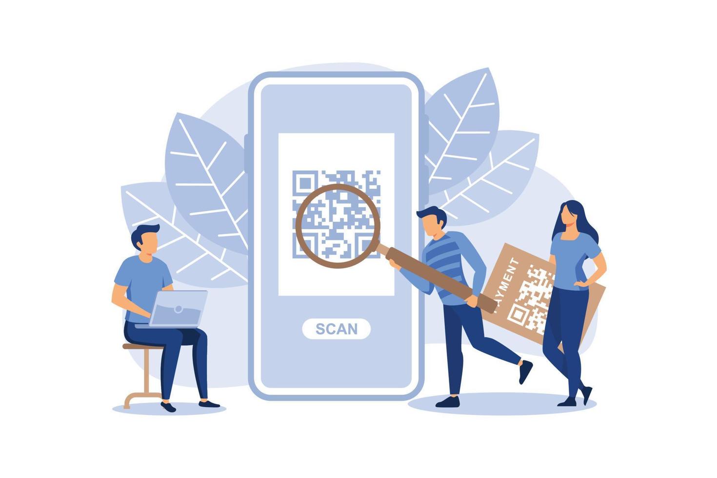 QR Code scanning Concept, Showing people scan code using smartphone, Suitable for landing page, UI, web, App intro card, and others flat modern design illustration vector