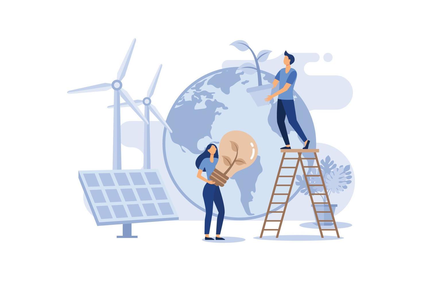 Green Clean Energy Concept, Showing green lifestyle using power from green energy, Suitable for landing page, UI, web, App intro card, and others flat modern design illustration vector