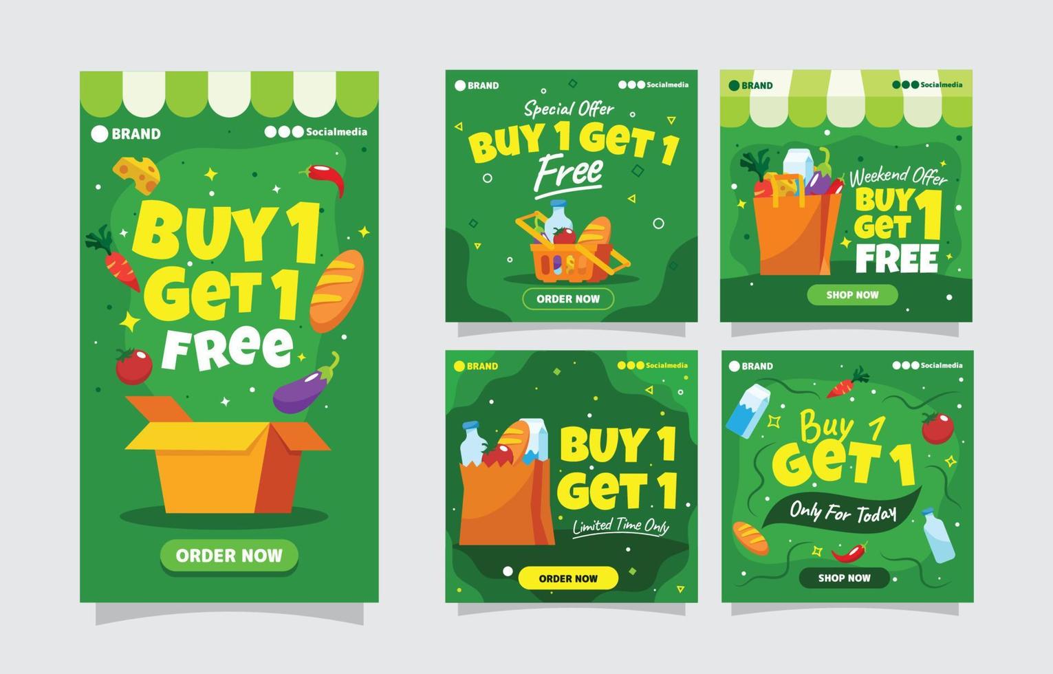 Groceries Buy One Get One Social Media Post vector
