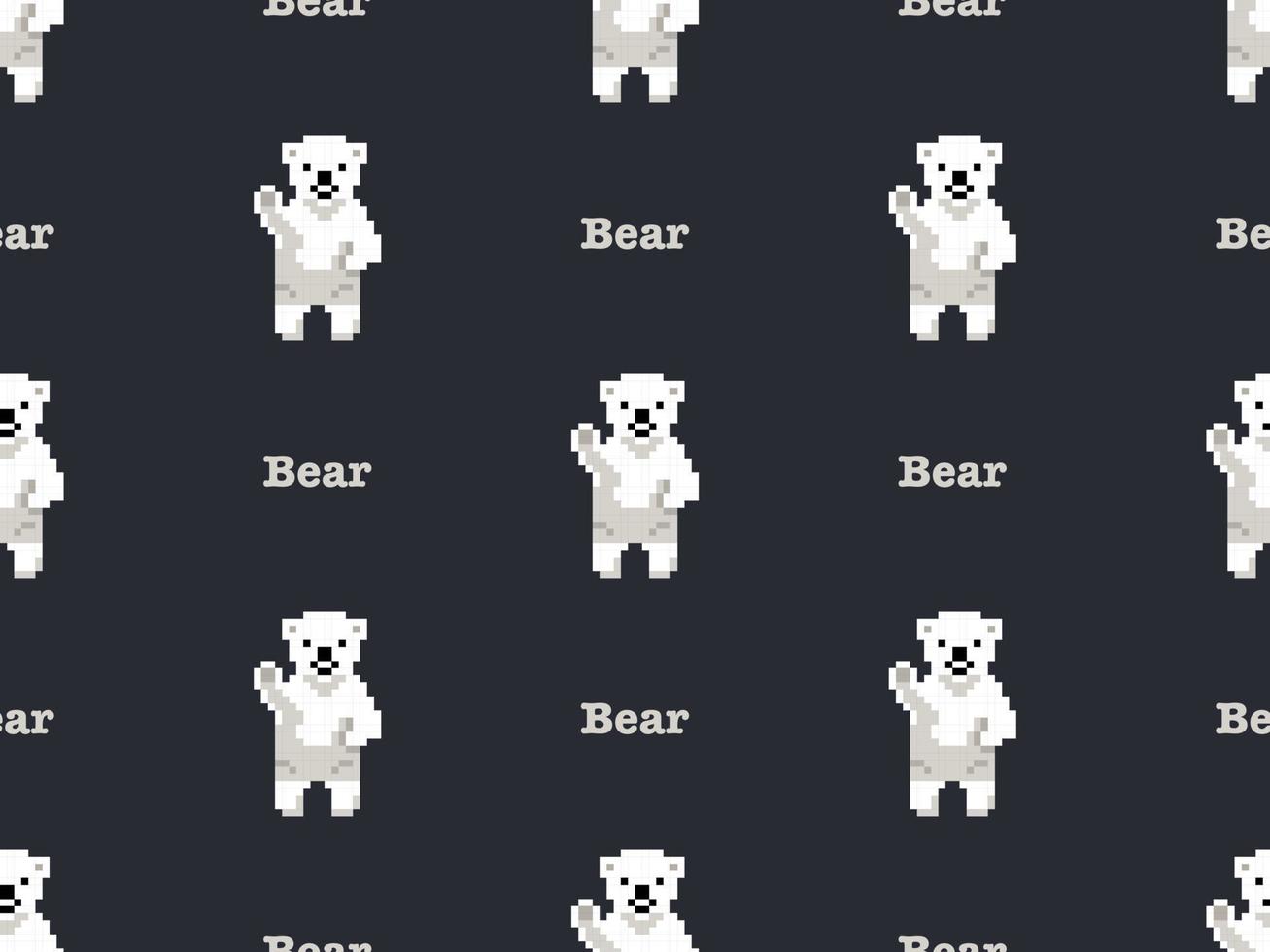 Bear cartoon character seamless pattern on black background. Pixel style vector