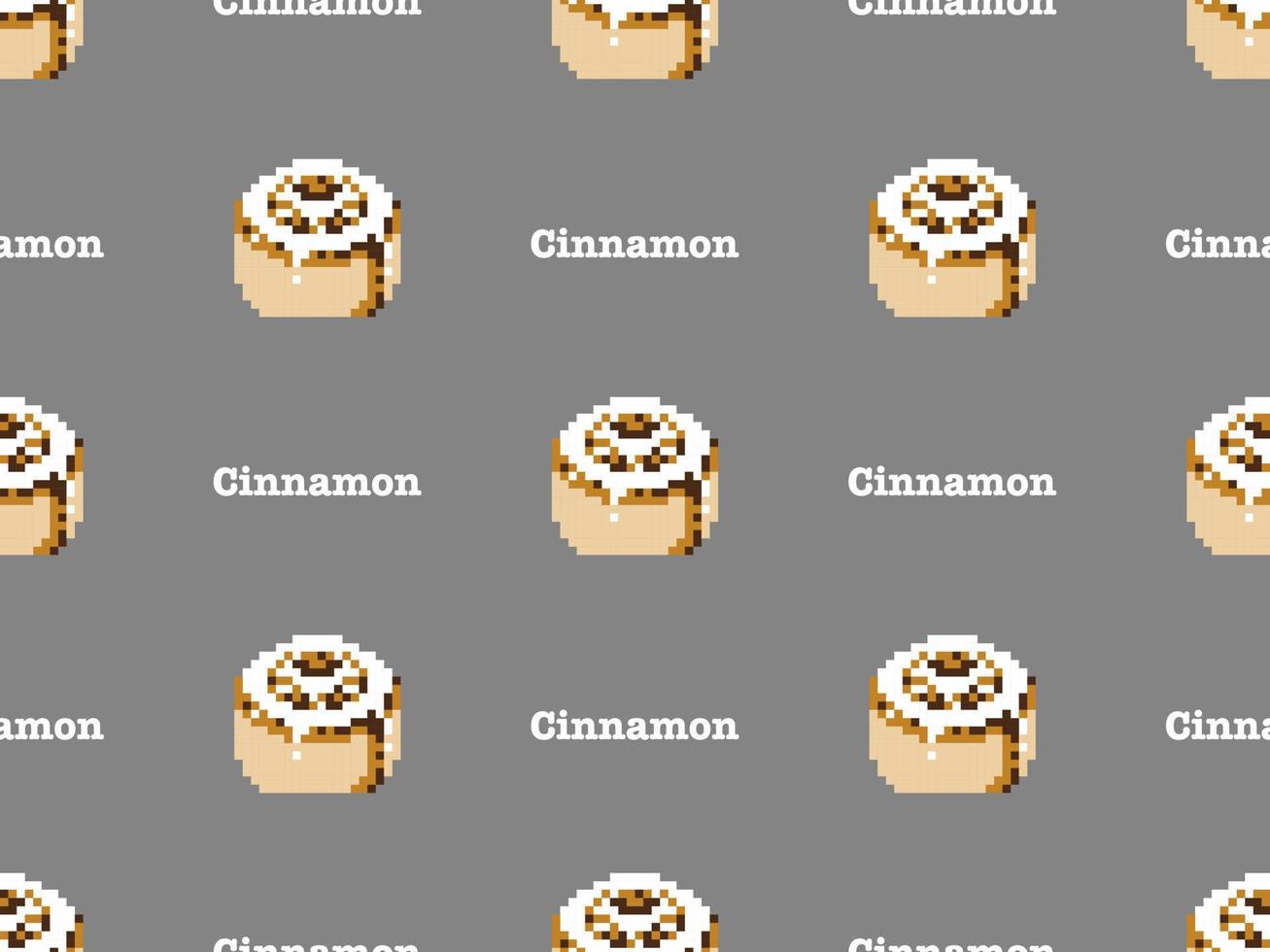 Cinnamon roll cartoon character seamless pattern on gray background. Pixel style vector