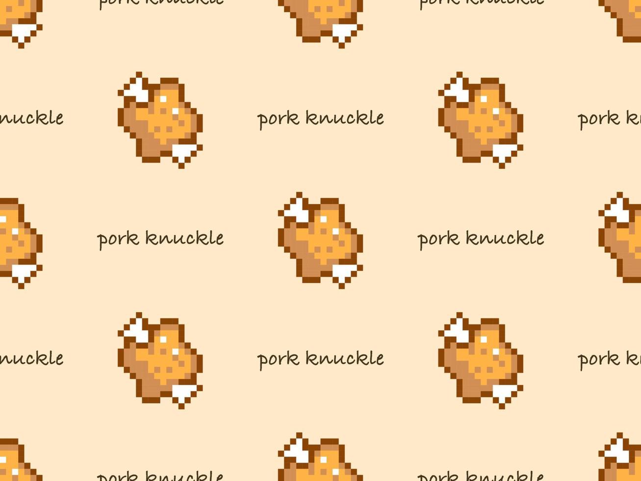 Pork knuckle cartoon character seamless pattern on orange background. Pixel style. vector