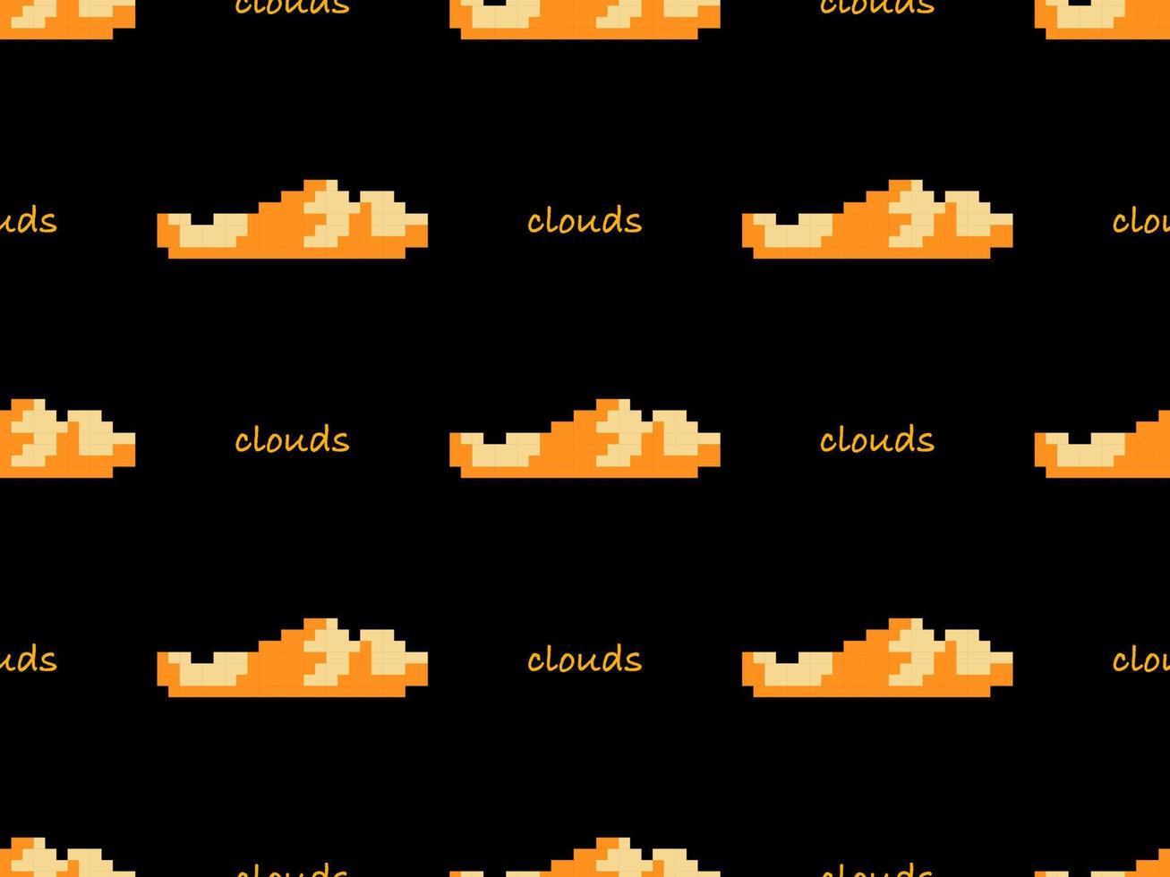 Cloud cartoon character seamless pattern on black background. Pixel style. vector