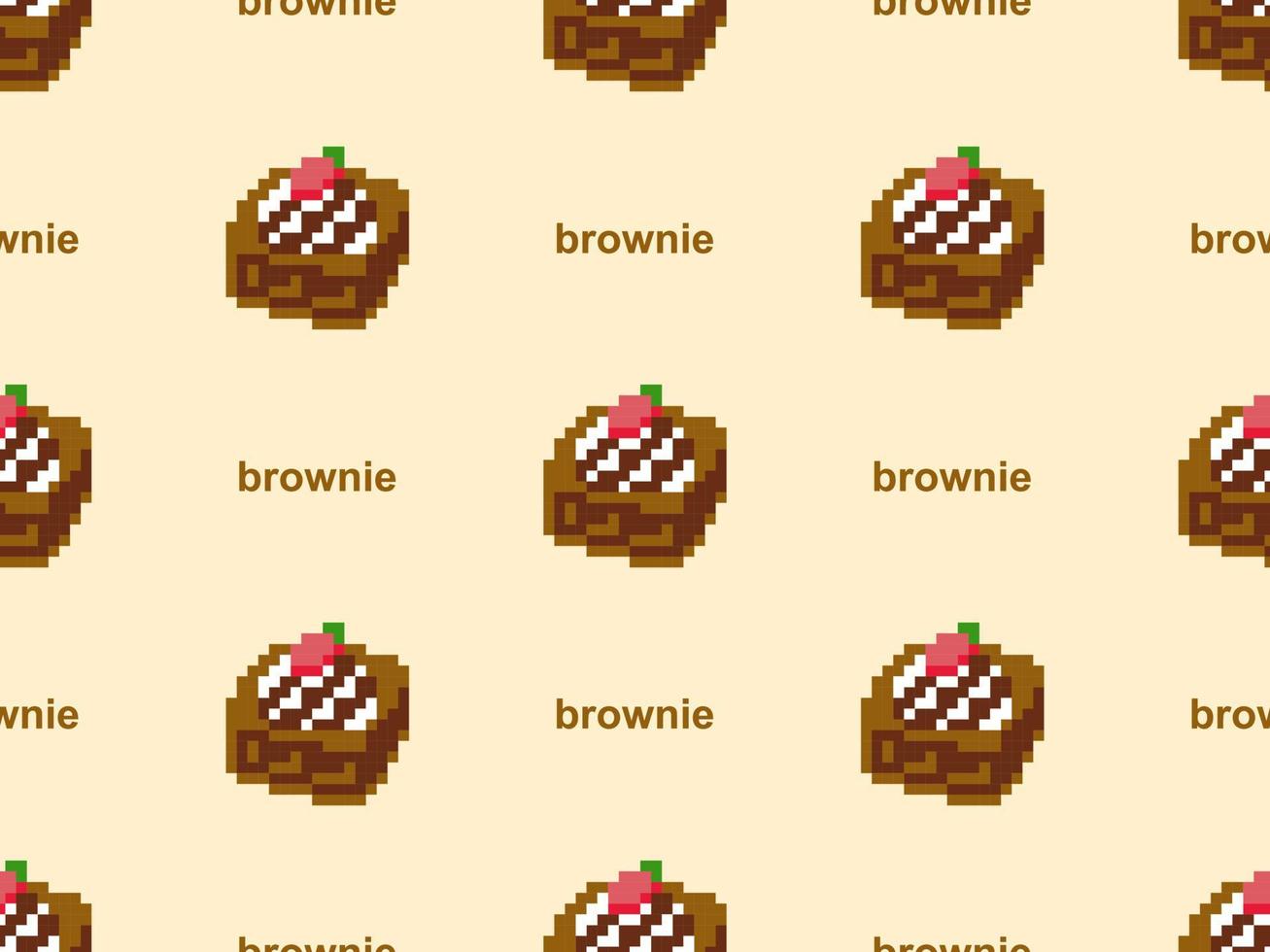 Brownie cartoon character seamless pattern on yellow background. Pixel style. vector