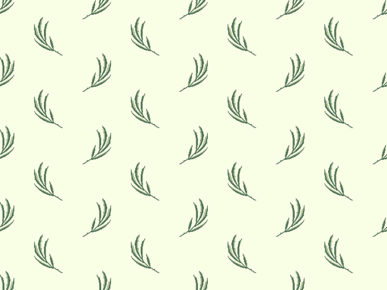 Leaf cartoon character seamless pattern on green background. Pixel style vector