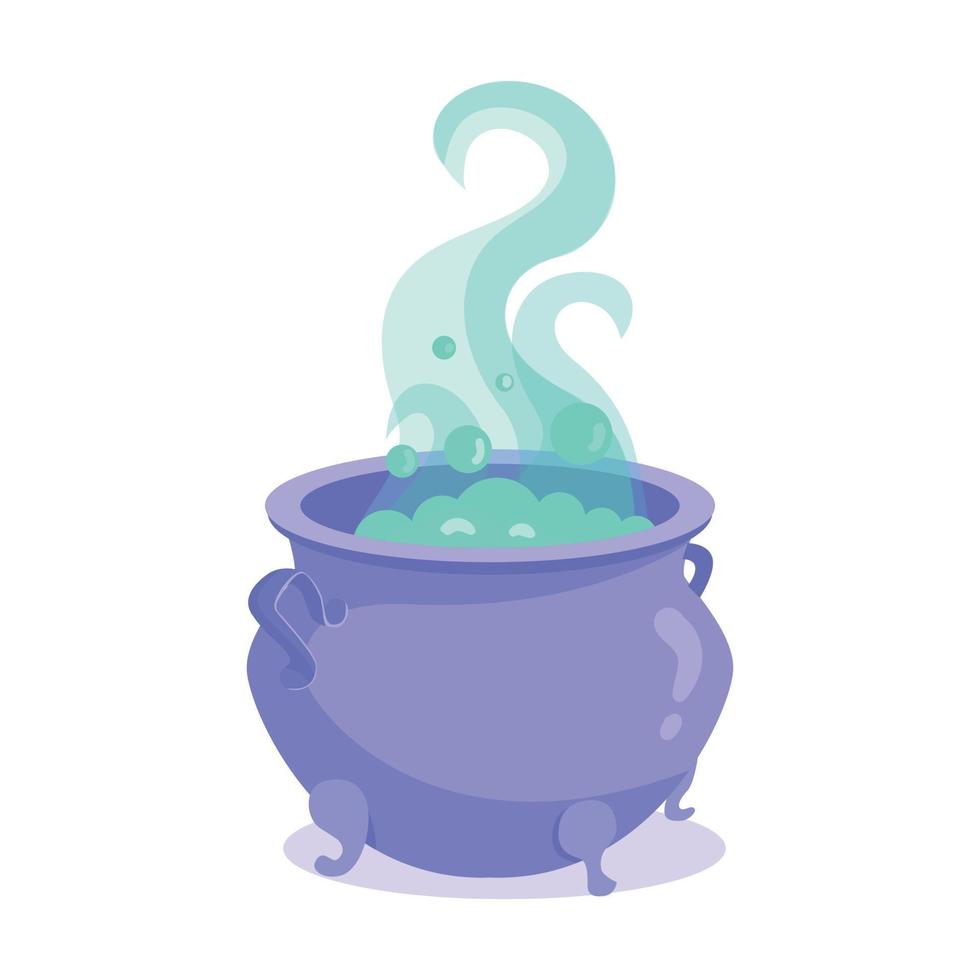 Halloween witches violet cauldron with poison potion isolated on white background. vector