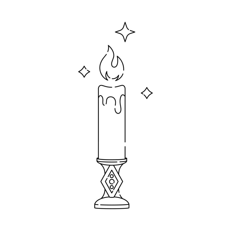 Magic antique vintage candle on candlestick. vector