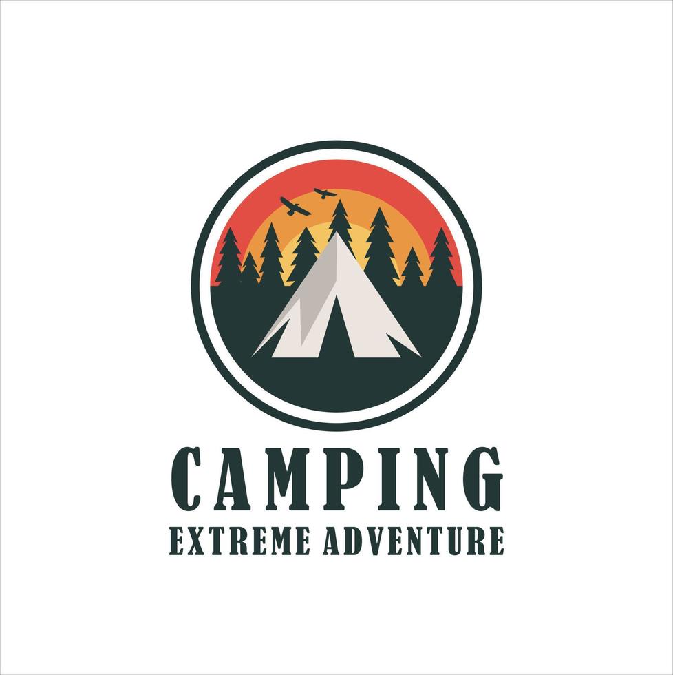 logotipo retro de camping y aventura al aire libre. el emblema de los exploradores de cachorros. versión vectorial en color y en blanco y negro del cartel para el senderismo. vector