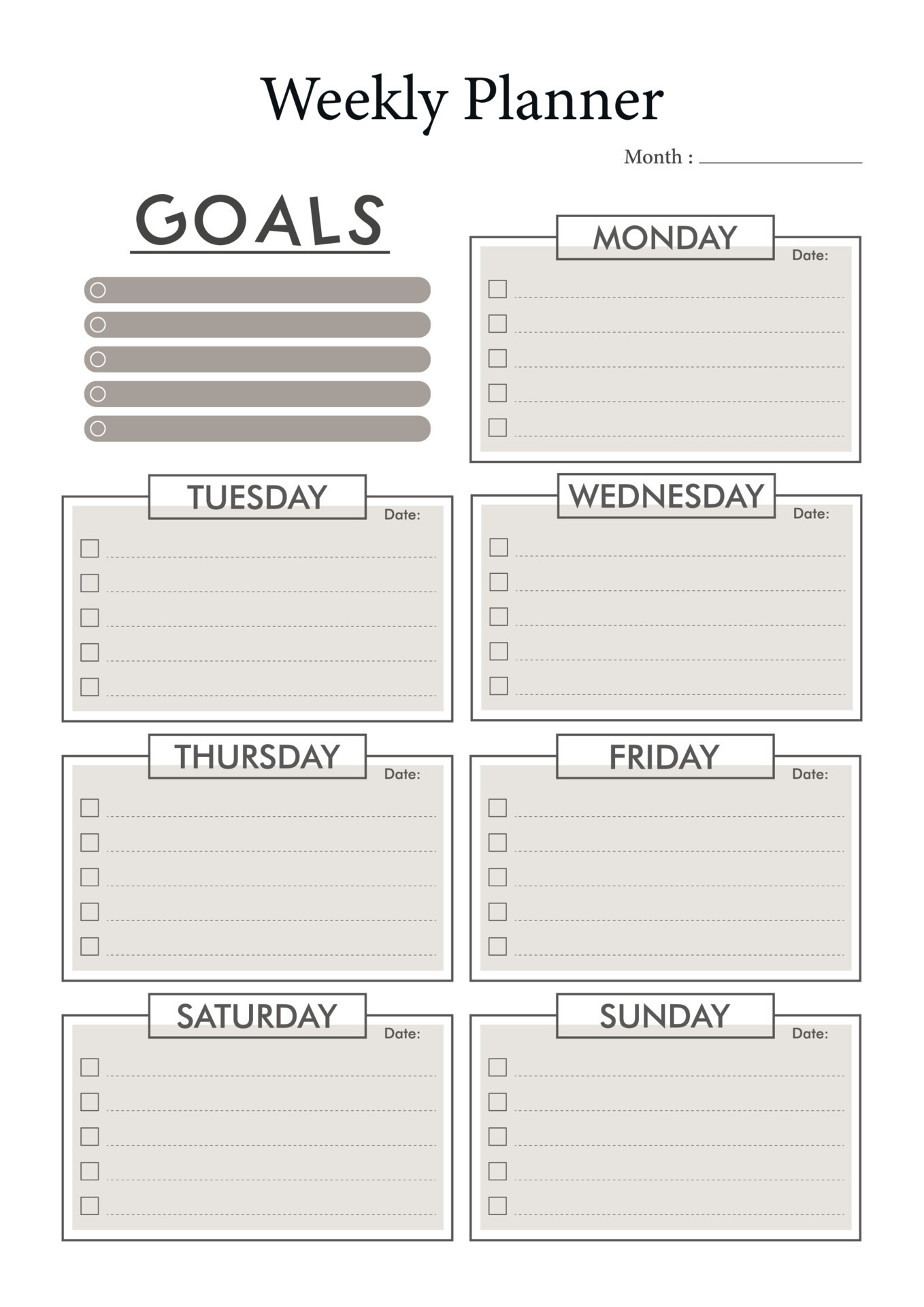 Simple Bullet Journal Weekly Planner Template Printable 7956542 Vector Art  at Vecteezy