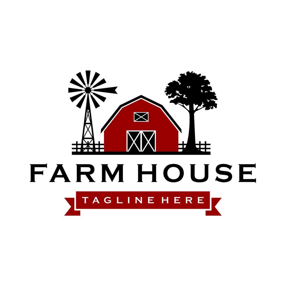 Farm house Logo. Red Barn vector icon.
