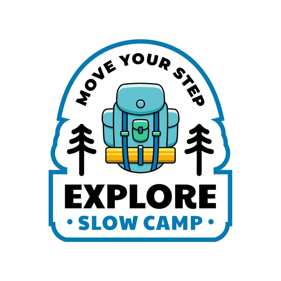 Explore and expedition logo template. Hiking with backpack vector