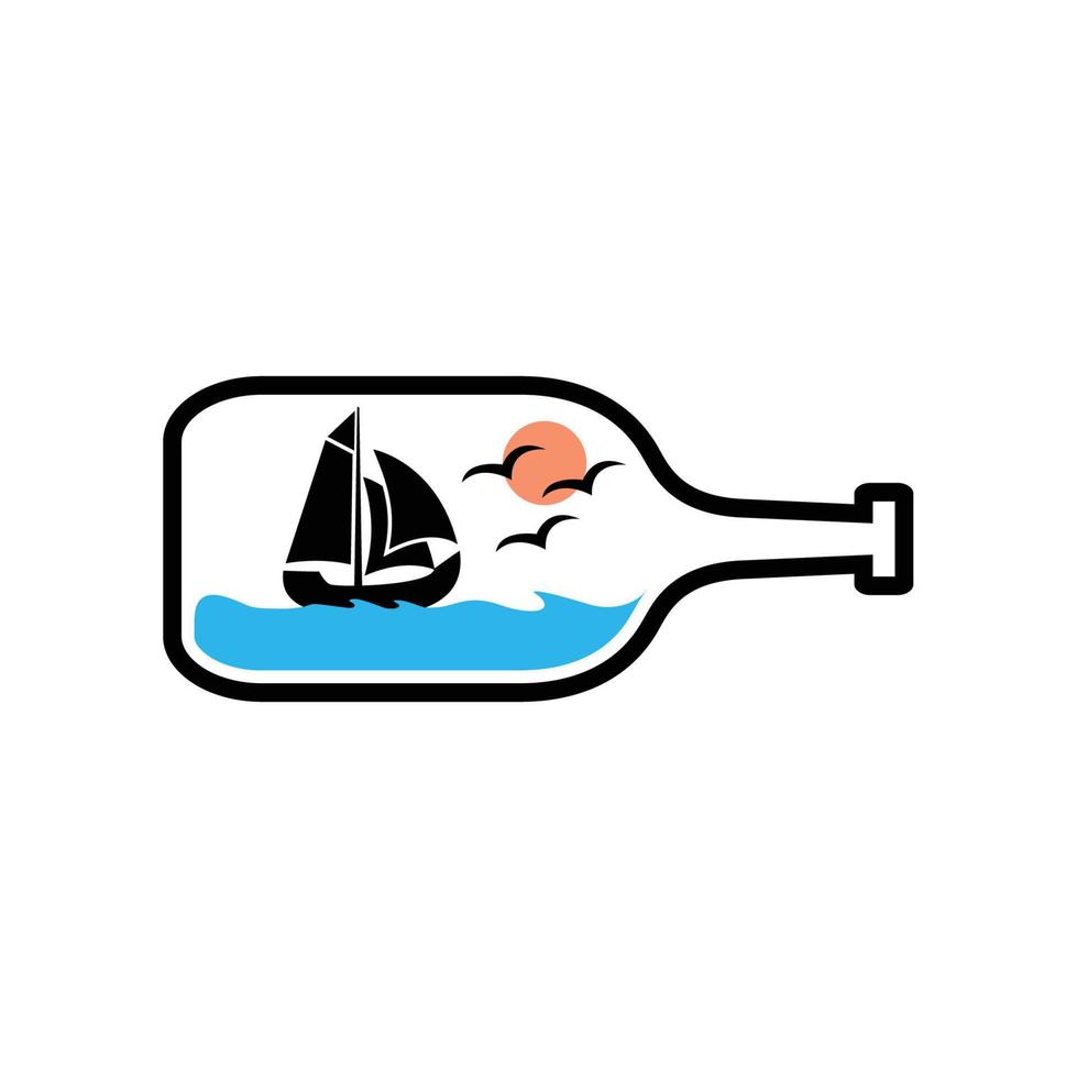 Schooner in the bootle logo, sailing logo template vector