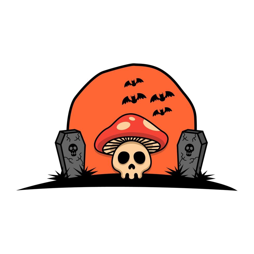 Skull head mushroom logo illustration. Mushroom logo vector