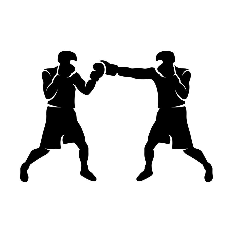 Boxing match vector. Silhouette boxing training vector