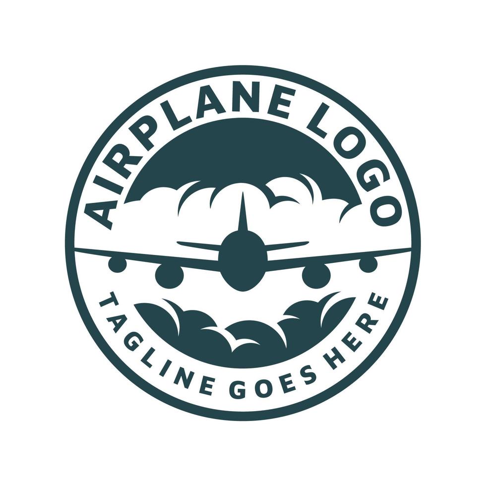 Vintage airplane logo vector. Retro plane with emblem logo vector