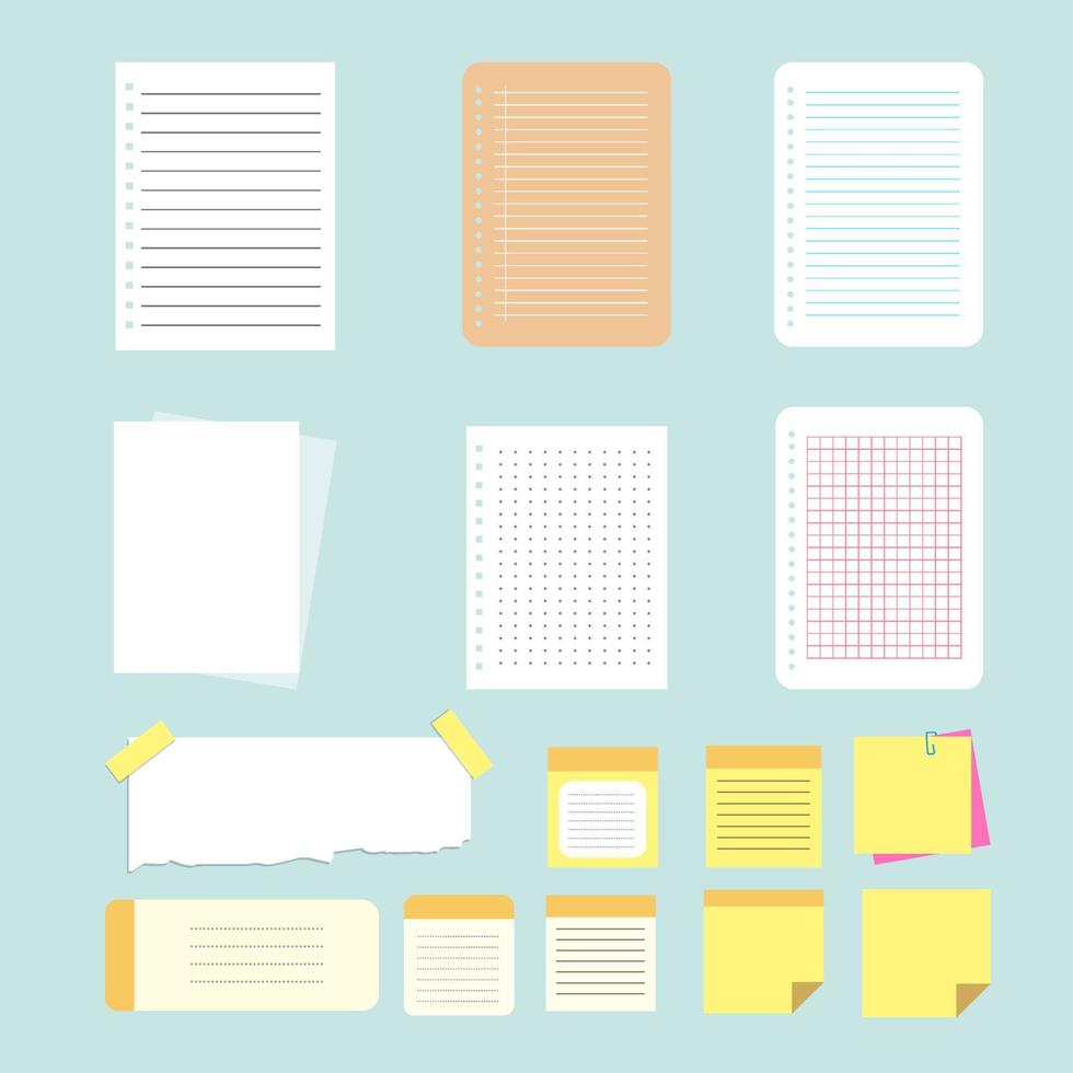 Paper note Collection set. School education design element vector