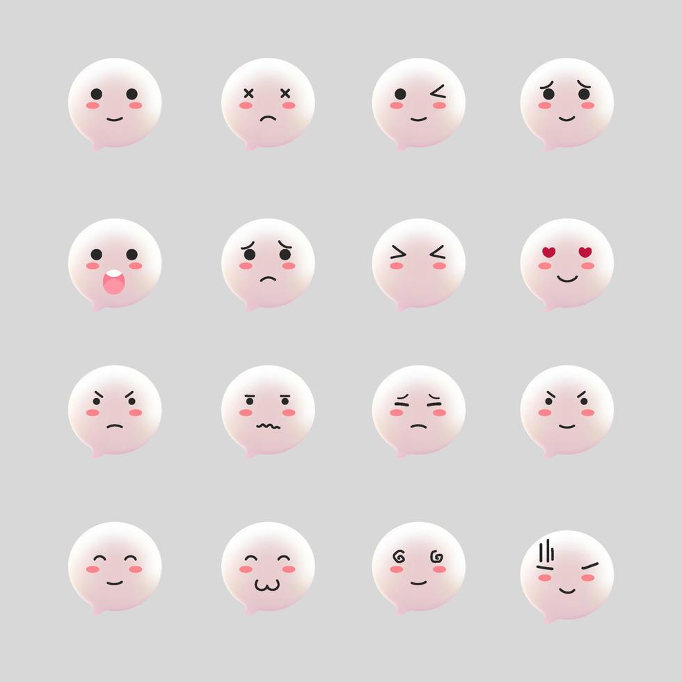 Collection of cute lovely kawaii emoticon cartoon 3d vector