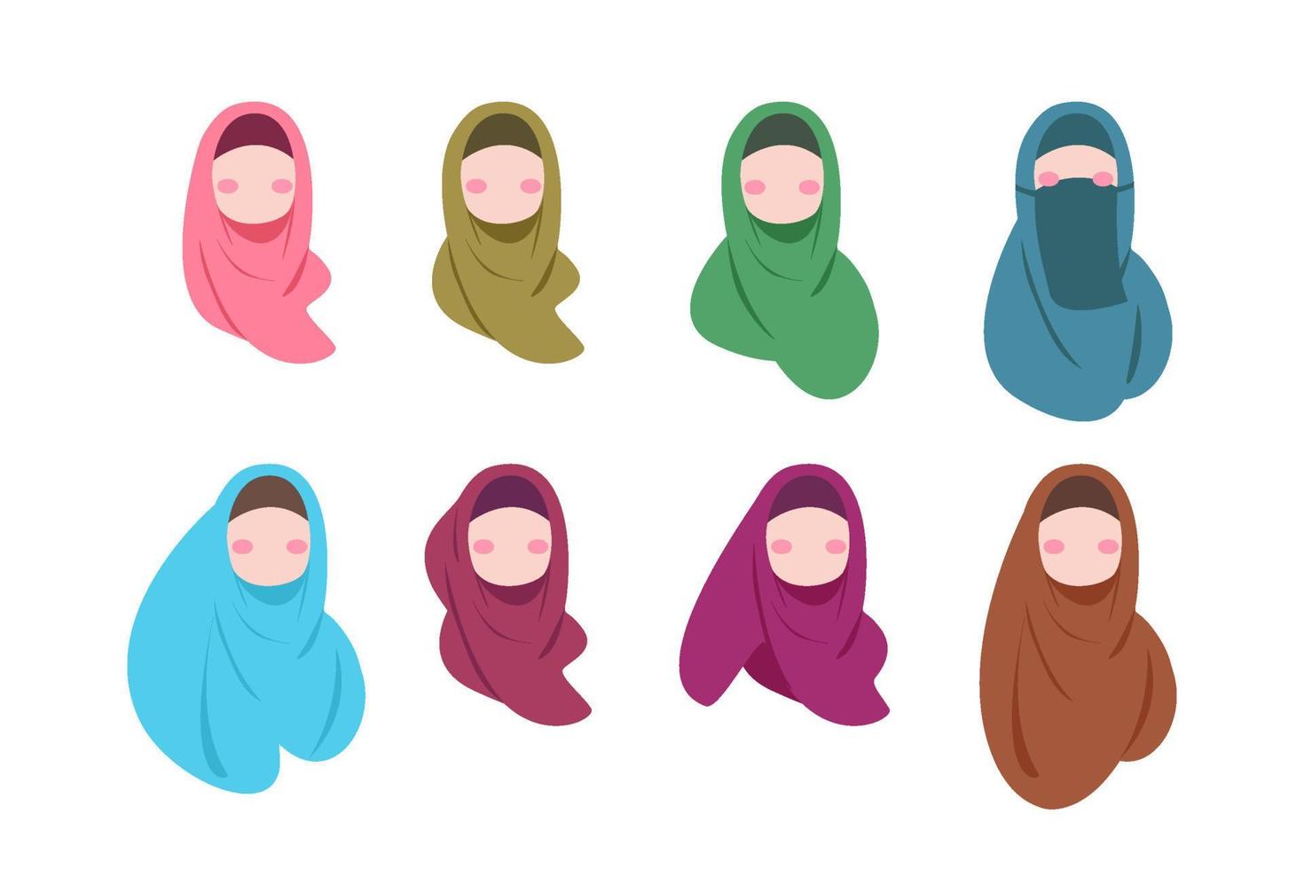 conjunto de colección de siluetas de hijab colorido vector