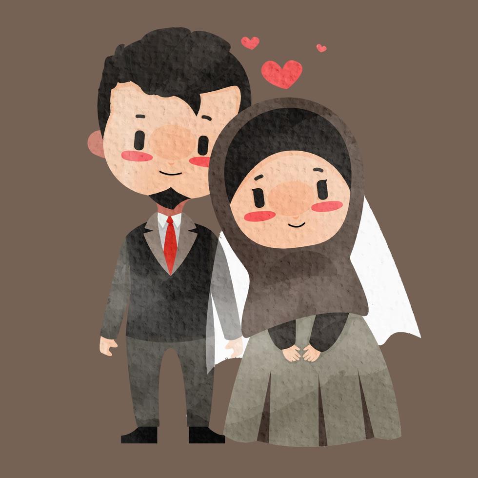 cute cartoon muslim couple wedding watercolor 7956948 Vector Art ...