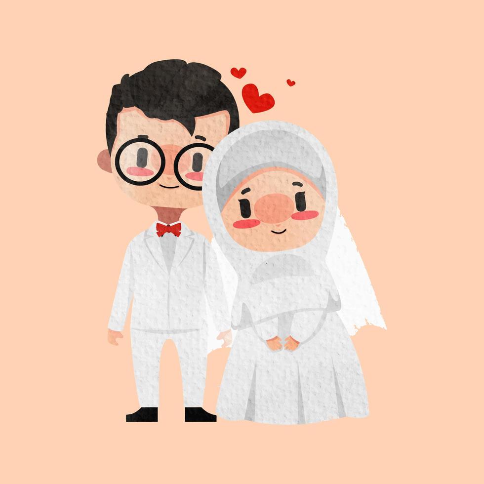 acuarela de boda de pareja musulmana de dibujos animados lindo vector