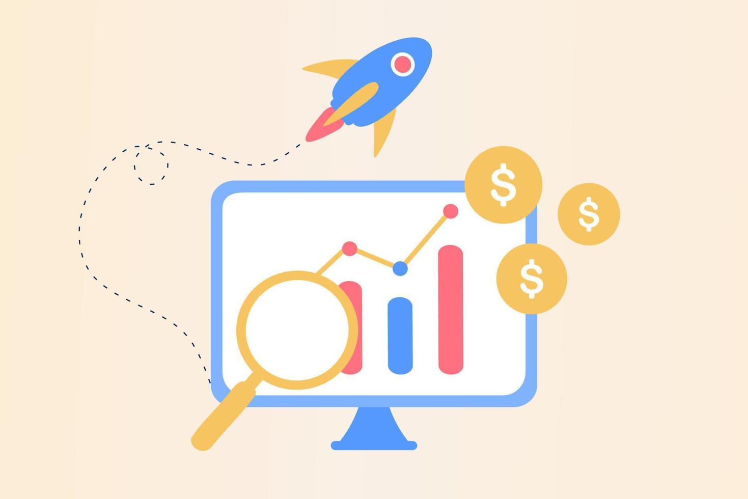 Sales growth template. Business strategy, financial analytics, profit increasing, sales manager, accounting, sales promotion, marketing and operation concept. Minimalist vector illustration.