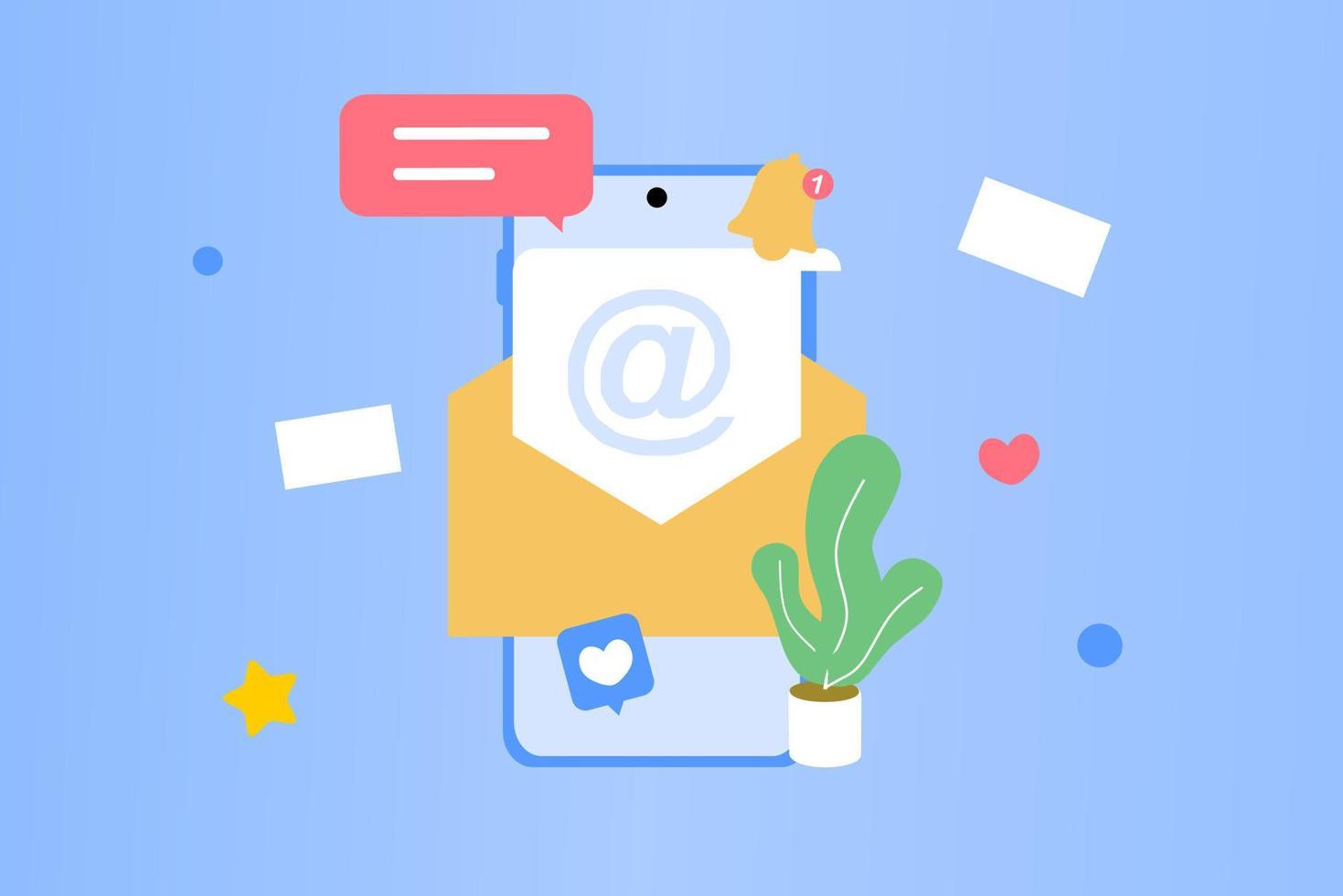 Email marketing template. Digital marketing, e-commerce, social media marketing, business mail, subscribe. Vector illustration concept for website and mobile development. Minimalist flat style.