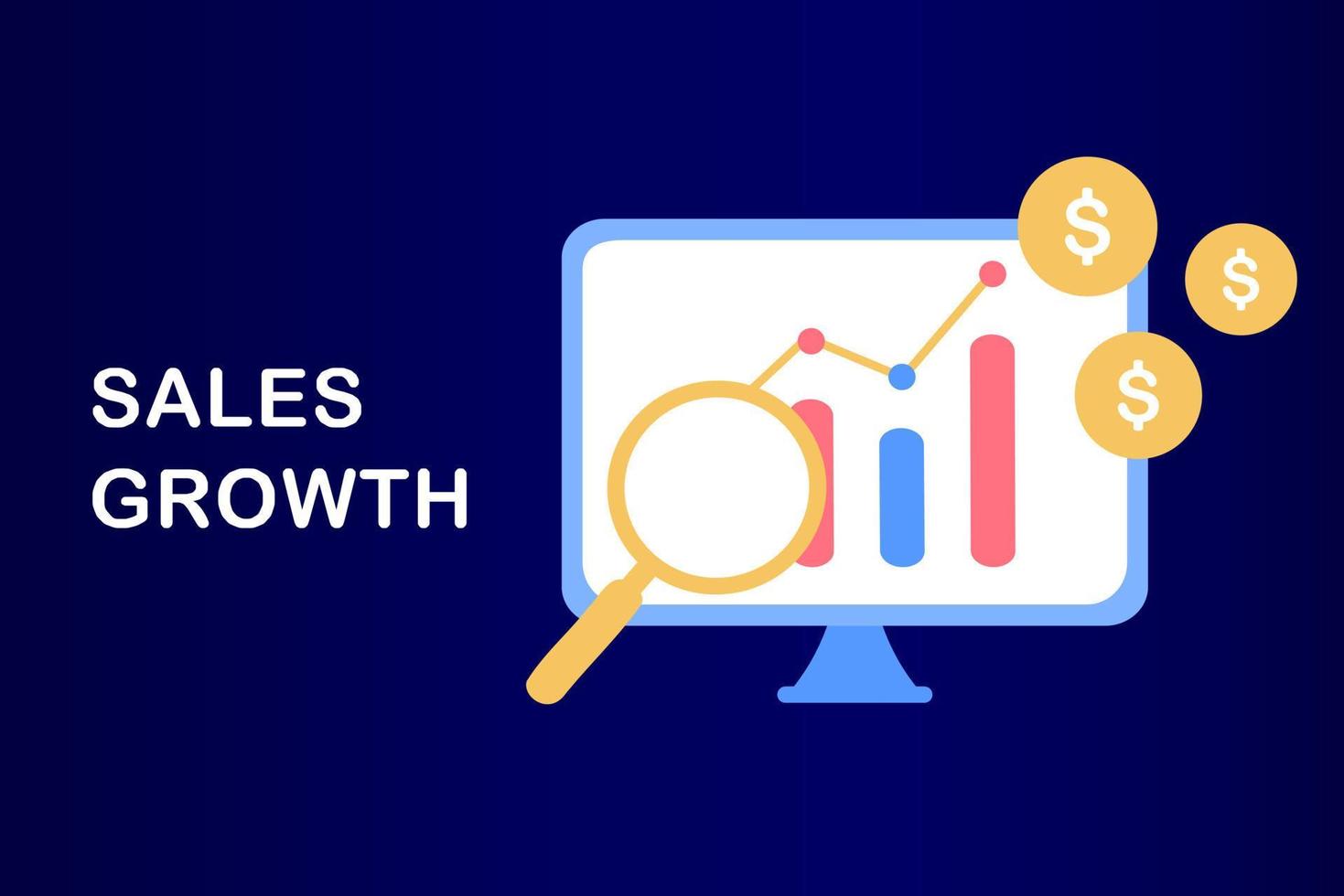 Sales growth template. Business strategy, financial analytics, profit increasing, sales manager, accounting, sales promotion, marketing and operation concept. Minimalist vector illustration.